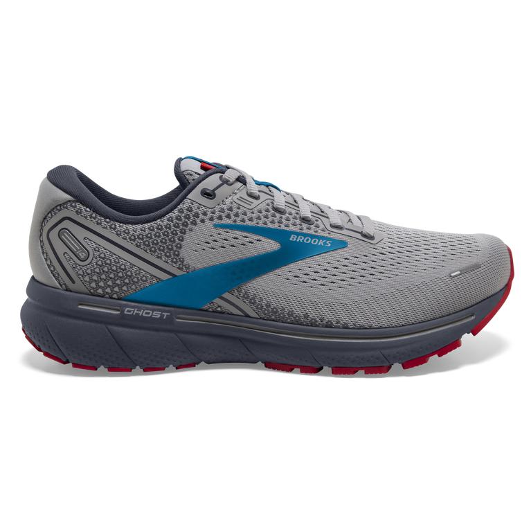Brooks Ghost 14 Cushioned Men's Road Running Shoes - Grey/Blue/Red (86314-LMOS)